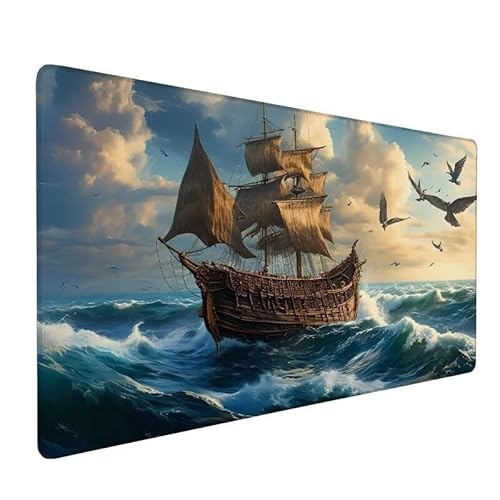 Mauspad Segelboot, XXL Mauspad 1200x600x3mm, Mauspad Gaming Vogel, Large Size Schreibtisch Unterlage, Wasserdicht Mouse Pad, GenäHte Kanten, Rutschfest, Improved Precision And Speed, FüR Office XZ-14 von Zhynfiie