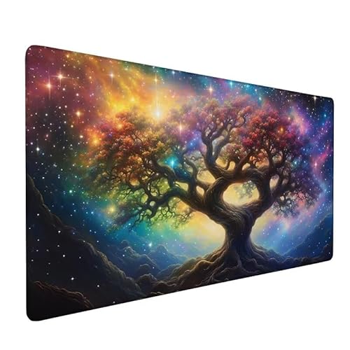 Mauspad Sternenhimmel,XXL Mauspad 900x400x3mm,Mauspad Gaming Baum,Large Size Schreibtisch Unterlage,Wasserdicht Mouse Pad,GenäHte Kanten,Rutschfest,Improved Precision And Speed,FüR Office XZ-364 von Zhynfiie