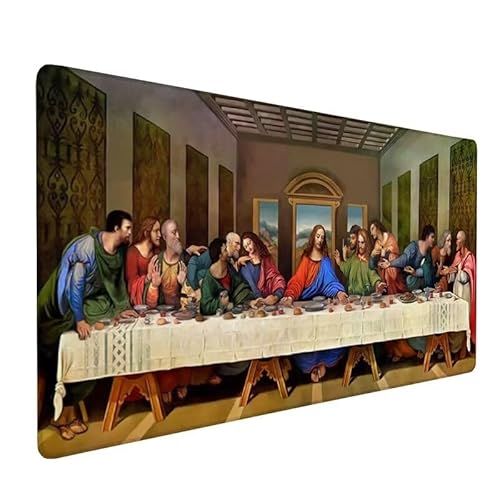 Mauspad jesus, GroßEs Mauspad 500x250x3mm XXL Mauspad Gaming Das letzte Abendmahl, Mouse Pad Mit VernäHte Kanten, Schreibtischunterlage, Rutschfeste, Verbessert PräZision Und Geschwindigkeit XZ-1 von Zhynfiie