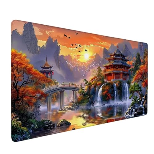 Gaming Mauspad, Mousepad XXL 900x400mm, Wasserdichte Schreibtischunterlage mit Vernähte Kanten, Rutschfeste Gummiunterseite, Glatte Oberflächen, Geeignet für Computer, PC Orange Farbe (Landschaft) 6-D von Zhyolei