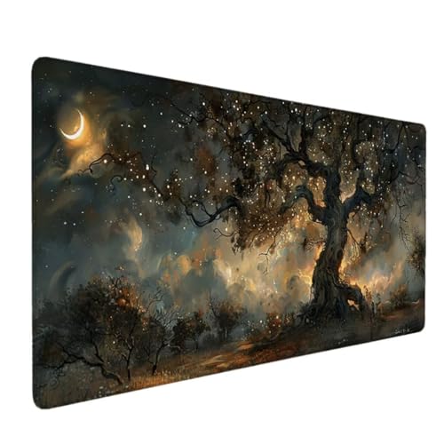 Gaming Mauspad XXL 1200 x 600mm - XXL Mousepad groß Schreibtischunterlage mit Motiv - Verbessert Präzision und Geschwindigkeit Schreibtisch Unterlage - auch für Maus und Tastatur Grau (Baum) H-E von Zhyolei