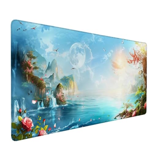 Hartes Gaming Mauspad 800x400, Optimiert für Gaming-Sensoren, Geringe Oberflächenreibung, Wasserdicht & Rutschfeste Schreibtischunterlage, Mac- und PC-Gaming-Zubehör, Mousepad XXL Blau (Ozean) P-0 von Zhyolei