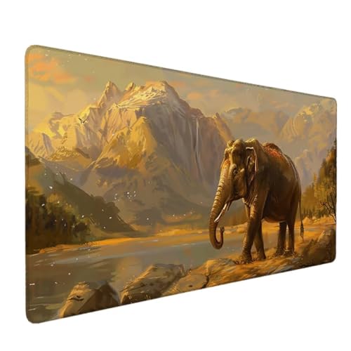 Mauspad XXL 1200 x 600mm Gaming Mousepad Gelb für alle Maustypen (Kugel, Optisch, Laser) mit stark haftender Unterseite für optimalen Halt Wasserdicht Schreibtischunterlage Ergonomisches (Elefant) U-1 von Zhyolei