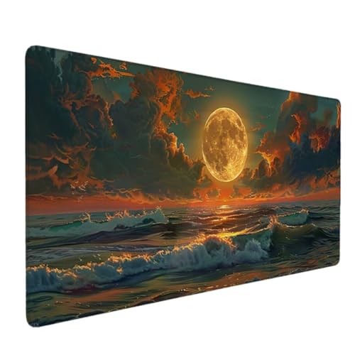 Premium Gaming Mauspad XXL 1200x600, Wasserdicht rutschfest Mouse Pad, Genähte Kanten für Haltbarkeit Schreibtischunterlage- Perfekt für PC, MacBook und Laptop, Mousepad Orange Farbe (Landschaft) 3-Q von Zhyolei