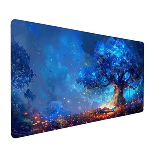 Premium Gaming Mauspad XXL 900x400 - Wasserdicht & rutschfest Mouse Pad - Genähte Kanten für Haltbarkeit Schreibtischunterlage- Perfekt für PC, MacBook und Laptop - Mousepad Groß Blau (Baum) S-1 von Zhyolei