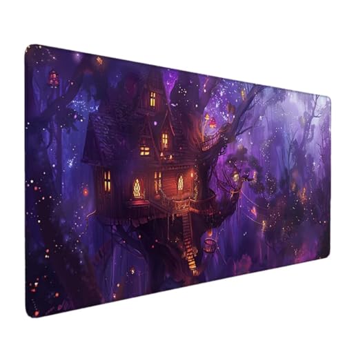 Premium Gaming Mauspad XXL 900x400 - Wasserdicht & rutschfest Mouse Pad - Genähte Kanten für Haltbarkeit Schreibtischunterlage- Perfekt für PC, MacBook und Laptop - Mousepad Groß Lila (Baumhaus) Q-3 von Zhyolei