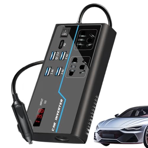 Ziabxhn Auto-Wechselrichter-Steckdose, Auto-Konverter zu Steckdosenstecker | Schnellladender DC-AC-Wechselrichter - USB-Anschluss Typ-C AC-Konverter, Autoadapter für Steckdose von Ziabxhn