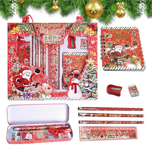 Zibeem Weihnachts-Briefpapier-Set, Weihnachts-Bleistift-Radiergummi-Set - Weihnachts-Briefpapier-Set für Kinder | Festliche Schreibwaren im Cartoon-Stil, einzigartige Geschenke für die Schule zu von Zibeem