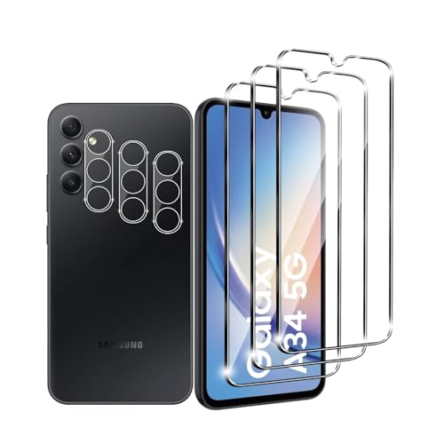 Zicurz 3+3 Stück Schutzglas für Samsung Galaxy A34 5G, für Panzer Schutz Glas, 3 Stück Schutzfolie und 3 Stück Kamera-Schutzglas, HD Displayschutz, Blasenfrei, für Samsung Galaxy A34 5G von Zicurz