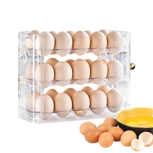 Kühlschrank-Eier-Organizer, Eierhalter, Eier-Kühlschrank-Aufbewahrung, umklappbarer Eierhalter, 3-lagige Eierablage, Behälter für Eier, große Eierbox für 30 Eier von Ziennhu