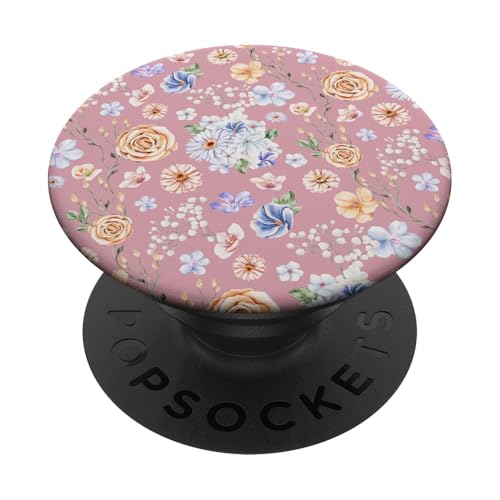 Aquarell-Blumenrankenmuster auf Rosenrosa PopSockets mit austauschbarem PopGrip von Zierliches Vintage-Blumenmuster