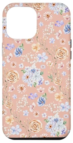 Hülle für iPhone 14 Pro Max Aquarell-Blumenrankenmuster auf Pastellpfirsichrosa von Zierliches Vintage-Blumenmuster