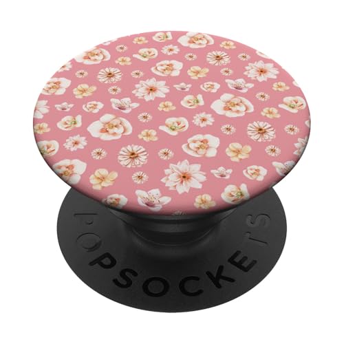 Zartes Pfirsichblütenmuster auf Flamingorosa PopSockets mit austauschbarem PopGrip von Zierliches Vintage-Blumenmuster