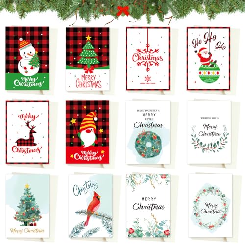 Zkaoai Weihnachtskarten mit Umschlag Set, 12 Stück Weihnachtskarten Set, Weihnachtspostkarten mit 12 Umschlägen, Christmas Cards, Weihnachtskarten Einladungskarten für Jeden Deiner Liebsten von Zkaoai