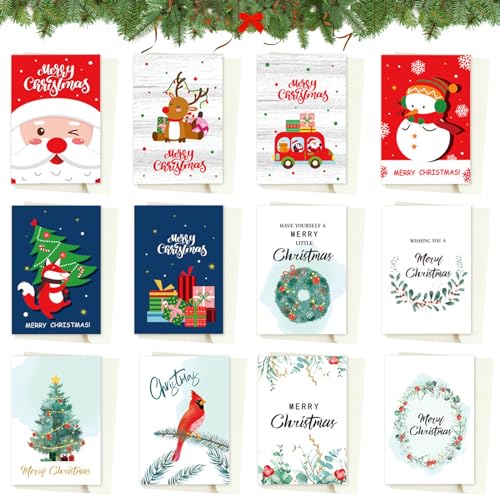 Zkaoai Weihnachtskarten mit Umschlag Set, 12 Stück Weihnachtskarten Set, Weihnachtspostkarten mit 12 Umschlägen, Christmas Cards, Weihnachtskarten Einladungskarten für Jeden Deiner Liebsten von Zkaoai