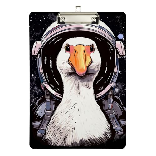 Astronaut weiße Ente Acryl-Klemmbrett, flache Klemmbretter für Krankenpflegestudenten, A4, Briefgröße 31,8 x 22,9 cm, silberfarbener Clip von Zltegako