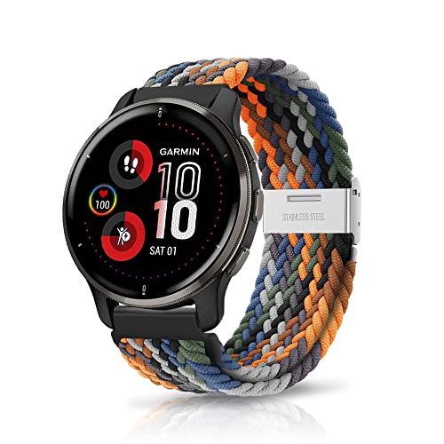 ZoRoll 20mm Armband für Garmin Vivoactive 5/vívomove Trend/Venu Sq 2 Music/Venu Sq 2/Venu 2 Plus, Geflochtenes Einstellbar Nylon Ersatzband für Garmin Forerunner 245 - Bunt von ZoRoll