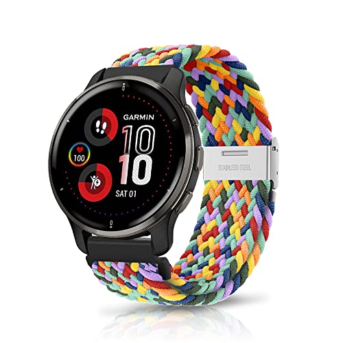 ZoRoll 20mm Armband für Garmin Vivoactive 5/vívomove Trend/Venu Sq 2 Music/Venu Sq 2/Venu 2 Plus, Geflochtenes Einstellbar Nylon Ersatzband für Garmin Forerunner 245 - Regenbogen von ZoRoll