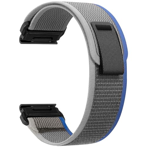 ZoRoll 22mm QuickFit Armband für Garmin Fenix E 47mm / Fenix 8 47mm/Fenix 7 Pro/7/6 Pro/6/5 Plus/5, Elastisch Nylon Klettverschluss Ersatzarmband für Garmin Epix (Gen 2)/Garmin Epix - Blau&Grau von ZoRoll