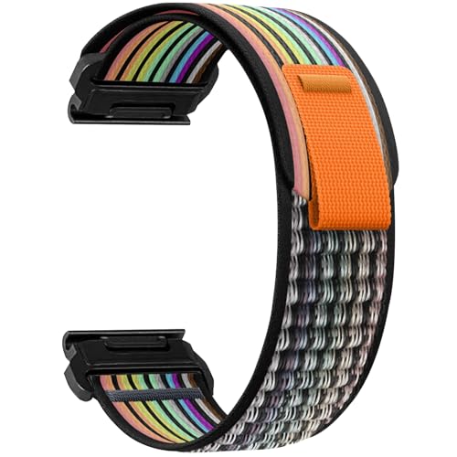 ZoRoll 26mm QuickFit Armband für Garmin Enduro 3 / Fenix 8 51mm / Fenix 7X / 6X GPS / 6X PRO, Elastisch Nylon Ersatzarmband für Garmin Epix Pro/tactix 7 Pro - Schwarz Regenbogen von ZoRoll