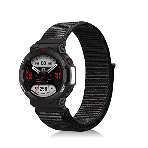 ZoRoll Armband Kompatibel mit Amazfit T-Rex 2, Nylon Einstellbar Klettverschluss Ersatzarmband Sport Loop Soft Kompatibel mit Amazfit T-Rex 2 - Schwarz von ZoRoll