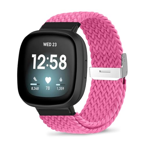 ZoRoll Armband Kompatibel mit Fitbit Versa 4/Versa 3/Fitbit Sense 2/Sense, Geflochtenes Einstellbar Nylon Ersatzband Kompatibel mit Fitbit Versa 4/Versa 3/Sense 2/Sense - Orange Rosa von ZoRoll