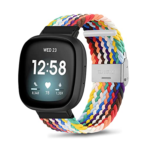 ZoRoll Armband Kompatibel mit Fitbit Versa 4/Versa 3/Fitbit Sense 2/Sense, Geflochtenes Einstellbar Nylon Ersatzband Kompatibel mit Fitbit Versa 4/Versa 3/Sense 2/Sense - Regenbogen von ZoRoll