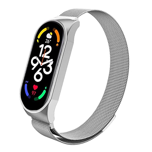 ZoRoll Armband Kompatibel mit Xiaomi Smart Band 7, Edelstahl Ersatzarmband Mesh Metall Uhrenarmband Kompatibel mit Xiaomi Mi Band 7 - Silber von ZoRoll