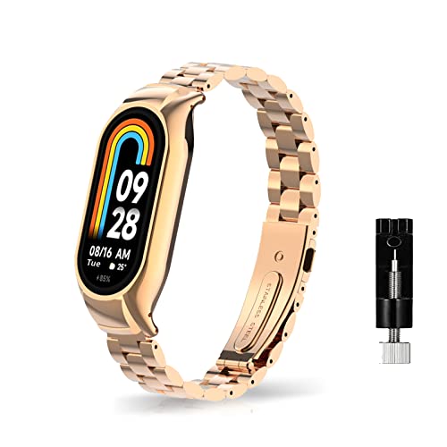 ZoRoll Armband Kompatibel mit Xiaomi Smart Band 8, Edelstahl Metal Ersatzarmband Herren & Damen Kompatibel mit Xiaomi Mi Band 8 - Roségold von ZoRoll