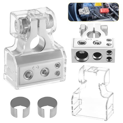 Zocipro Batterieklemmen Batterie Polklemmen 0/4/8/10 AWG Autobatterie Klemmen mit Unterlegscheiben und Abdeckung Positiv & Negativ Battery Terminal Anschlussstecker, Silber von Zocipro