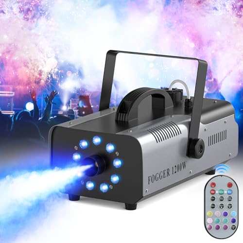 Nebelmaschine, ZonQoonz 1200W 9 RGB 3 in 1 LED Licht Rauchmaschine mit Kabelloser Fernbedienung Tragbar für Zuhause, Party, Hochzeit, DJ Show, Bar, Club, Bühnenauftritte, Weihnachten, Halloween von ZonQoonz