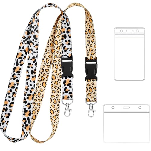 Zonon 2 Sets Schlüsselband Umhängeband mit Kartenhalter Umhängeband Lanyard Schlüsselband und Wasserdichte Transparente PVC Ausweishalter für Ausweis Büro Zubehör Reise(Leoparden Stil) von Zonon