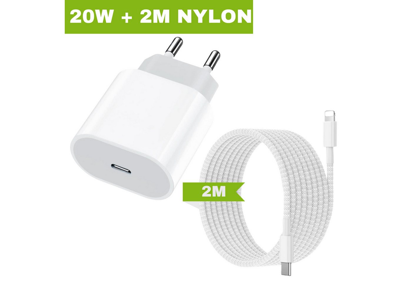 Zonoto Ladekabel für Apple iPhone Schnellladegerät 20WNylon Nylonkabel Smartphone-Ladegerät (20W + 1m, Netzteil inklusive Ladekabel aus Nylon für iPhone IPhone 11 12 13 14, Apple iPhone) von Zonoto