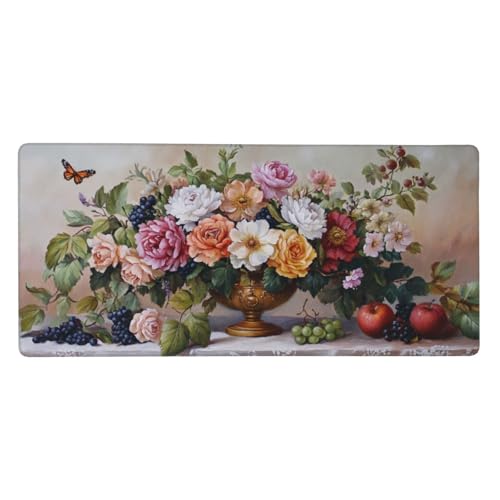 Blumen Mauspad XXL 600x300x4mm, Gaming Mauspad Schmetterling Mousepad Vernähte Kanten, rutschfeste Gummibasis und Wasser Resistent Weiche Oberfläche, Gaming zubehör für Maus und Tastatur Deko-GZ632 von Zosoore