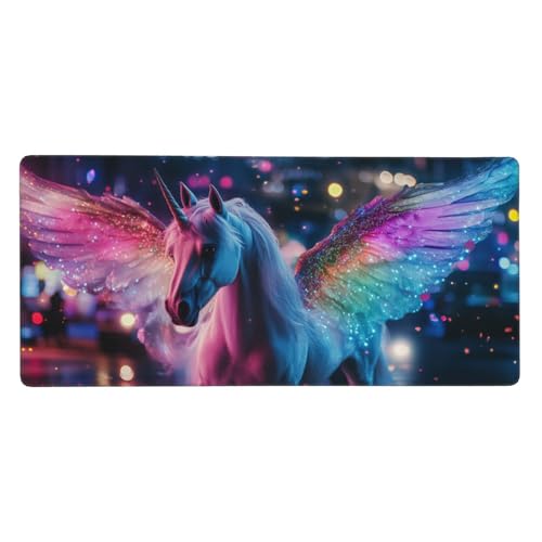 Einhorn Gaming Mauspad XXL 500x250x4mm, Groß Flügel Mousepad Vernähte Kanten Wasserdicht Anti-Rutsch Basis Desk Mat für PC, Laptop Verbesserung der Präzision und Geschwindigkeit der Büroarbeit-GZ26 von Zosoore