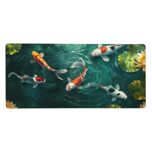 Fisch Mauspad XXL 1000x500x3 mm, Groß Gaming Mauspad Lotus Mousepad Vernähte Kanten, rutschfeste Gummibasis und Wasser Resistent Weiche Oberfläche, zubehör für Maus und Tastatur, Zimmer Deko G1075 von Zosoore