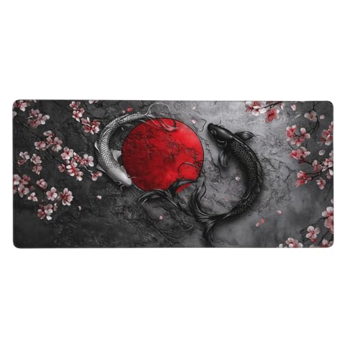 Fisch Mauspad XXL 500x250x3 mm, Groß Gaming Mauspad Blume Mousepad Vernähte Kanten, rutschfeste Gummibasis und Wasser Resistent Weiche Oberfläche, zubehör für Maus und Tastatur, Zimmer Deko G1072 von Zosoore