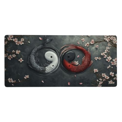 Fisch Mauspad XXL 800x400x3 mm, Groß Gaming Mauspad Blumen Mousepad Vernähte Kanten, rutschfeste Gummibasis und Wasser Resistent Weiche Oberfläche, zubehör für Maus und Tastatur, Zimmer Deko G1070 von Zosoore