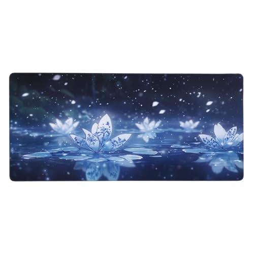 Gaming Mauspad Blau, Lotus Mauspad XXL 1000 x 500 x 4mm, Anti Rutsch Basis und Wasser Resistent Weiche Oberfläche Mouse Pad Verbesserung Präzision und Geschwindigkeit der Büroarbeit, Zimmer Deko-GZ857 von Zosoore