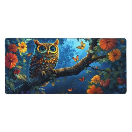 Gaming Mauspad Blumen, Eule Mauspad XXL 500 x 250 x 4mm, Anti Rutsch Basis und Wasser Resistent Weiche Oberfläche Mouse Pad Verbesserung Präzision und Geschwindigkeit der Büroarbeit, Zimmer Deko-GZ624 von Zosoore