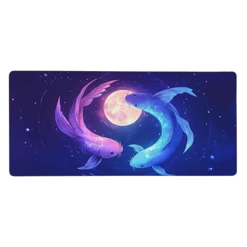 Gaming Mauspad Fisch, Mond Mauspad XXL 1200x600x3 mm, Anti Rutsch Basis und Wasser Resistent Weiche Oberfläche Mouse Pad Verbesserung Präzision und Geschwindigkeit der Büroarbeit, Zimmer Deko G1067 von Zosoore