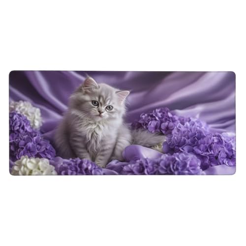 Gaming Mauspad Katze, Blume Mauspad XXL 800x300x4mm, Anti Rutsch Basis und Wasser Resistent Weiche Oberfläche Mouse Pad Verbesserung Präzision und Geschwindigkeit der Büroarbeit, Zimmer Deko-GZ1058 von Zosoore