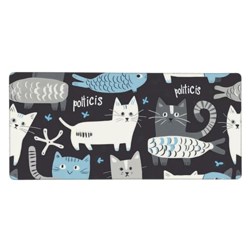 Gaming Mauspad Katze, Fisch Mauspad XXL 1200x600x3 mm, Anti Rutsch Basis und Wasser Resistent Weiche Oberfläche Mouse Pad Verbesserung Präzision und Geschwindigkeit der Büroarbeit, Zimmer Deko G638 von Zosoore