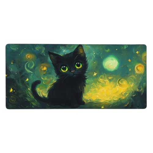 Gaming Mauspad Katze, Grün Mauspad XXL 600 x 400 x 4mm, Anti Rutsch Basis und Wasser Resistent Weiche Oberfläche Mouse Pad Verbesserung Präzision und Geschwindigkeit der Büroarbeit, Zimmer Deko-GZ1046 von Zosoore