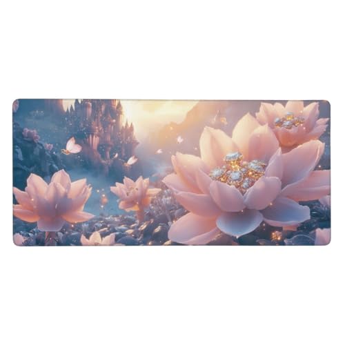 Gaming Mauspad Lotus, Rosa Mauspad XXL 600 x 300 x 4mm, Anti Rutsch Basis und Wasser Resistent Weiche Oberfläche Mouse Pad Verbesserung Präzision und Geschwindigkeit der Büroarbeit, Zimmer Deko-GZ826 von Zosoore