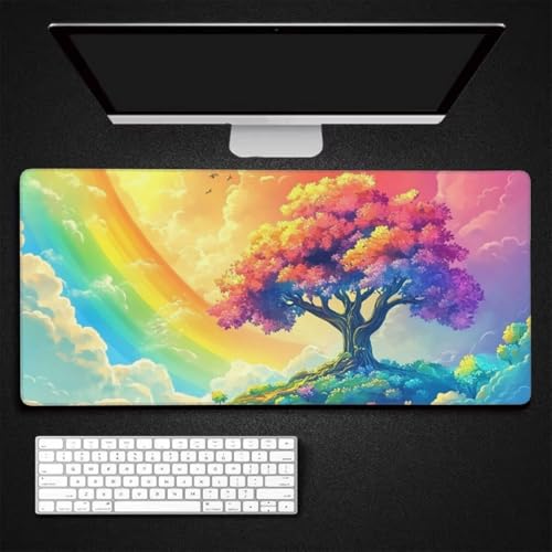 Gaming Mauspad Regenbogen, Baum Mauspad XXL 900x400x4mm, Anti Rutsch Basis und Wasser Resistent Weiche Oberfläche Mouse Pad Verbesserung Präzision und Geschwindigkeit der Büroarbeit, Zimmer Deko-GZ166 von Zosoore