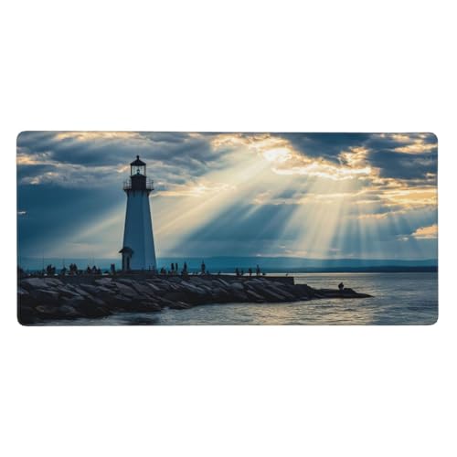 Gaming Mauspad Strand, Leuchtturm Mauspad XXL 500x250x4mm, Anti Rutsch Basis und Wasser Resistent Weiche Oberfläche Mouse Pad Verbesserung Präzision und Geschwindigkeit der Büroarbeit, Deko-GZ210 von Zosoore