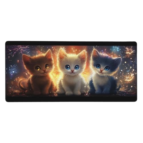 Katze Mauspad XXL 700x300x3 mm, Groß Gaming Mauspad Karikatur Mousepad Vernähte Kanten, rutschfeste Gummibasis und Wasser Resistent Weiche Oberfläche, zubehör für Maus Tastatur, Zimmer Deko G647 von Zosoore