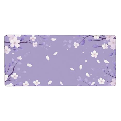 Lila Mauspad XXL 800x400x3 mm, Groß Gaming Mauspad Weiße Blumen Mousepad Vernähte Kanten, rutschfeste Gummibasis und Wasser Resistent Weiche Oberfläche, zubehör für Maus Tastatur, Zimmer Deko G1037 von Zosoore