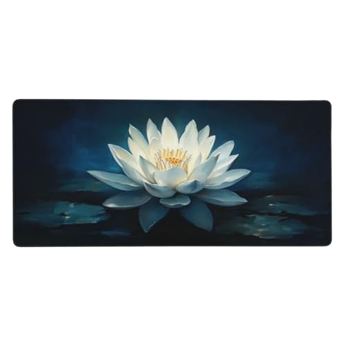 Lotus Gaming Mauspad XXL 500 x 250 x 4mm, Groß Weiß Mousepad Vernähte Kanten Wasserdicht Anti-Rutsch Basis Desk Mat für PC, Laptop Verbesserung der Präzision und Geschwindigkeit der Büroarbeit-GZ827 von Zosoore